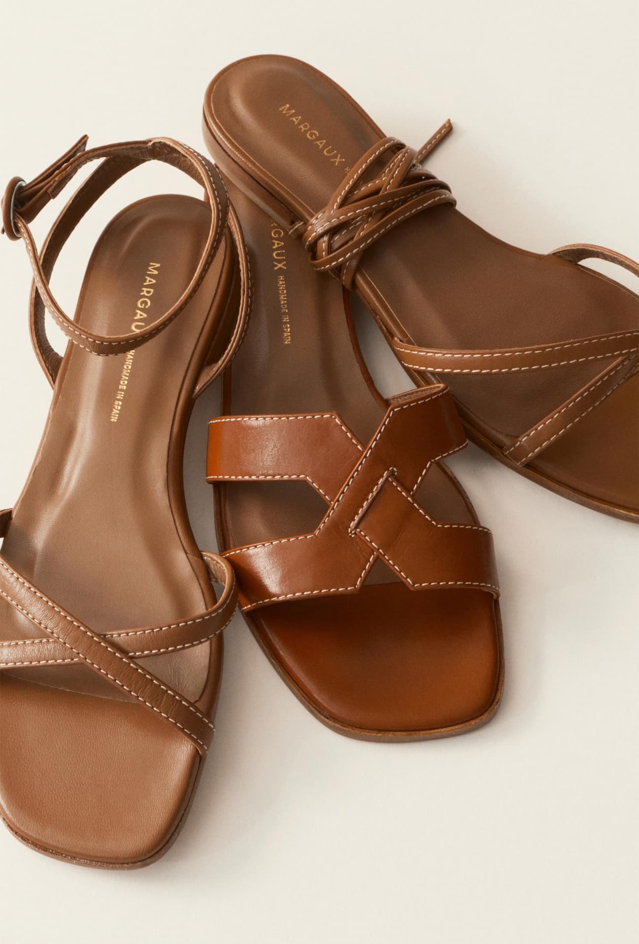 The Flat Sandal, MX Sandal and Wrap Sandal in Saddle