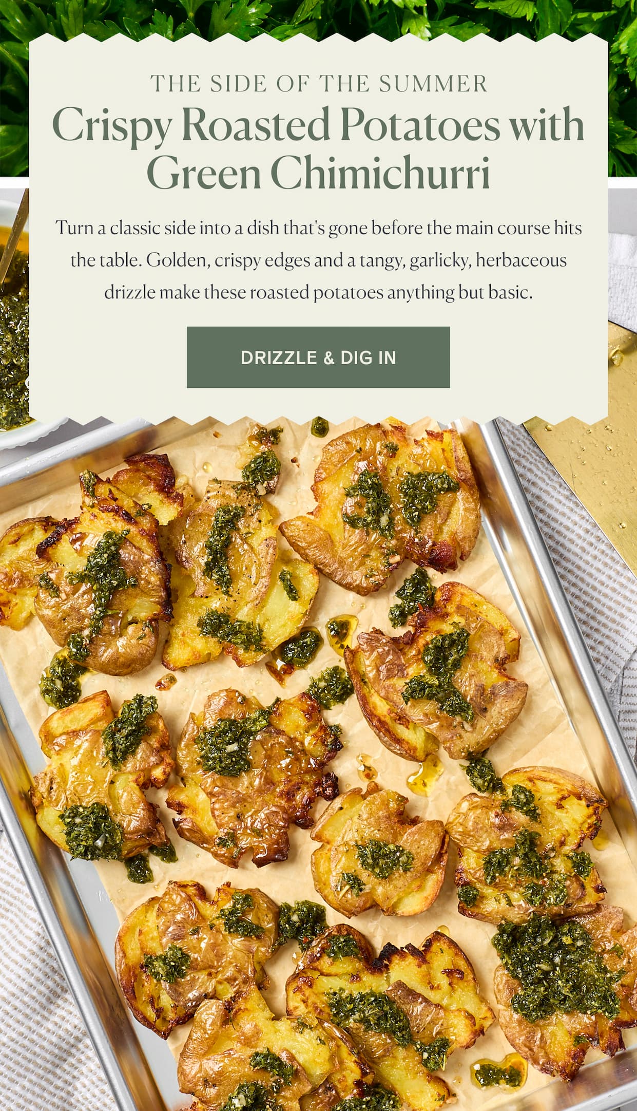 Crispy Roasted Potatoes with Green Chimichurri