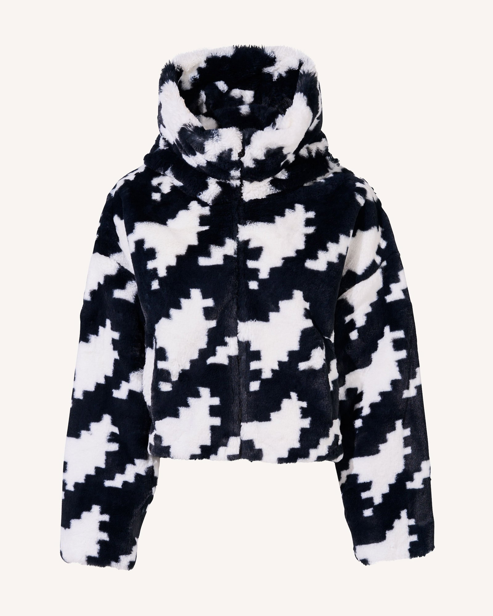 Houndstooth Faux Fur Jacket