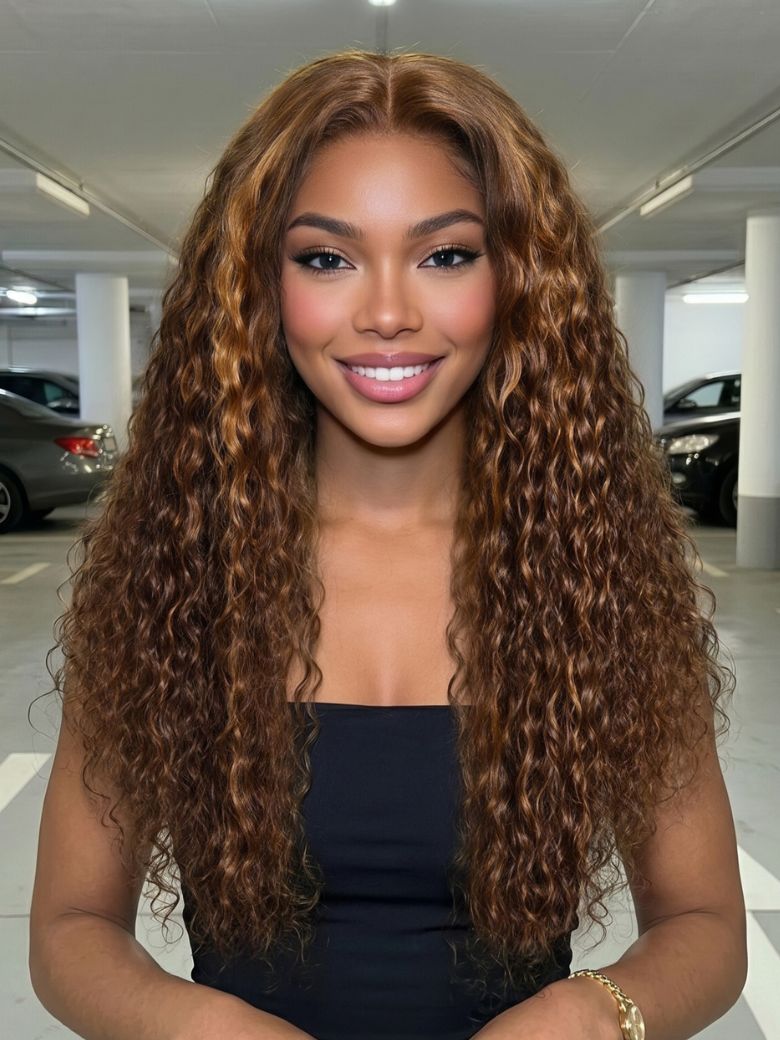 [26''= $122] UNice 13x4 Pre-Everything™ Lace Frontal Toffee Brown With Piano Highlights Water Wave Wig with Invisi Drawstring