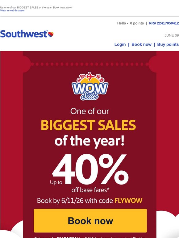 WOW! Up to 40% off base fares. ✈️ Over 20 million seats on sale.