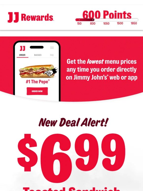 Deal Drop 🚨 $6.99 Toasted Sandwich reward!
