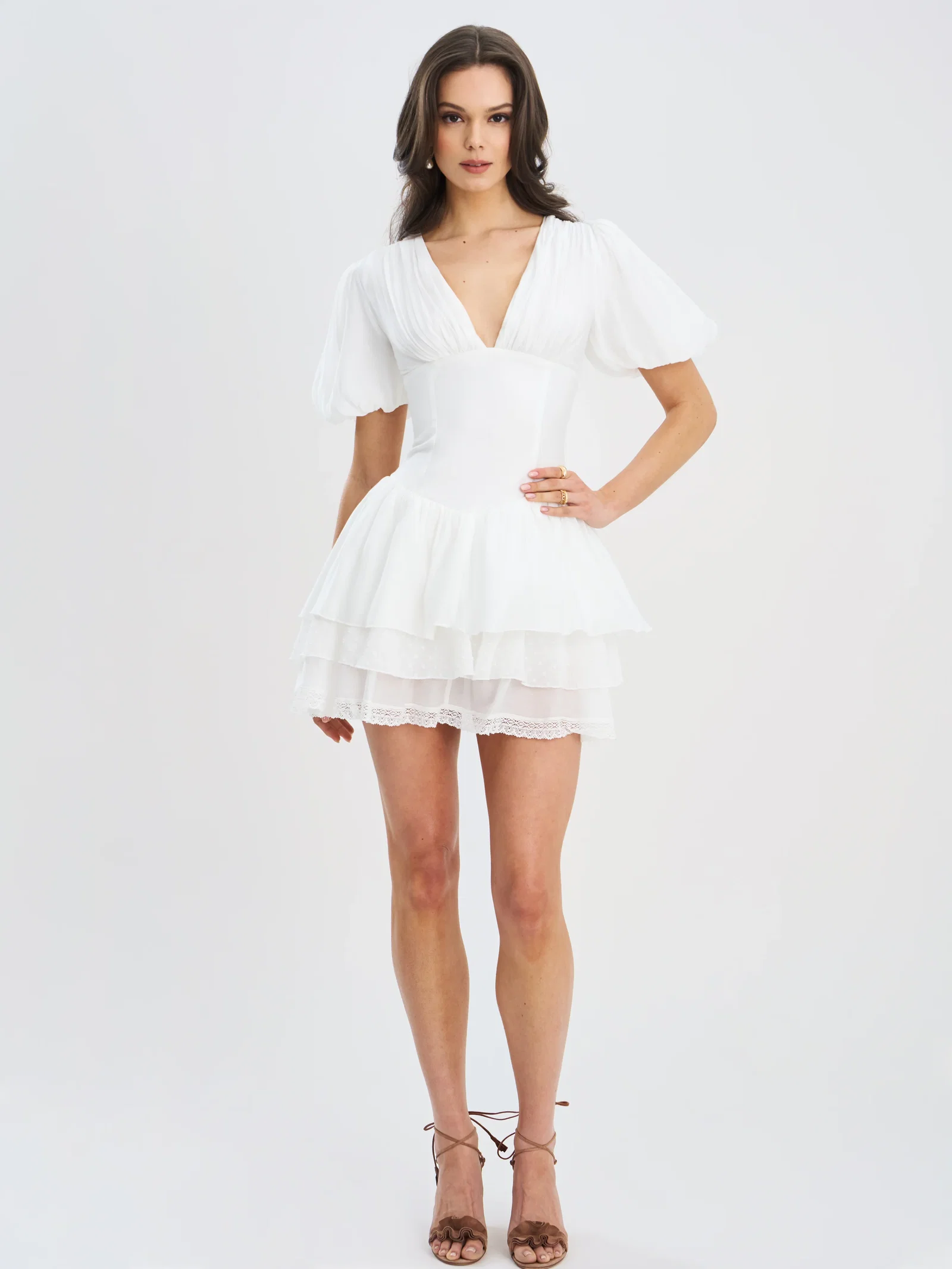 Caitlyn White Bubble Sleeve Corset Layered Mini Dress