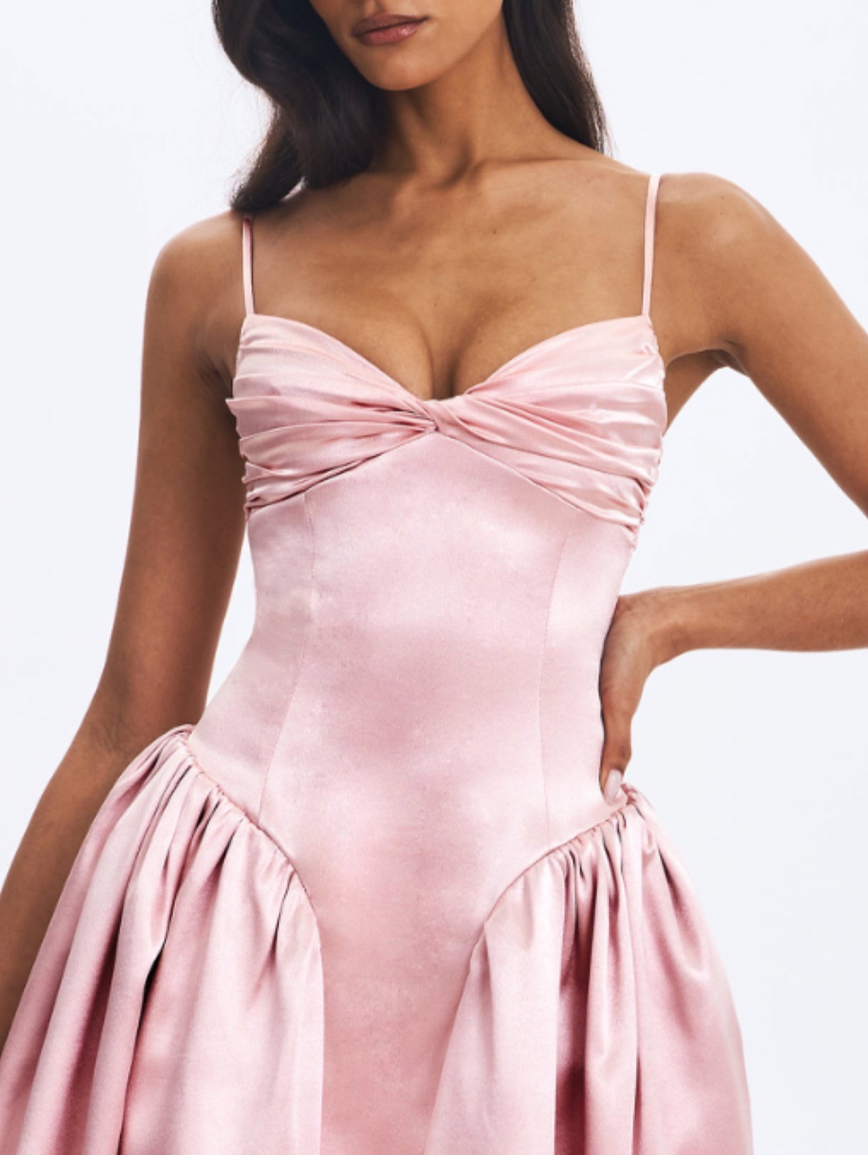 Tullia Dusty Rose Satin Ruched Midi Dress