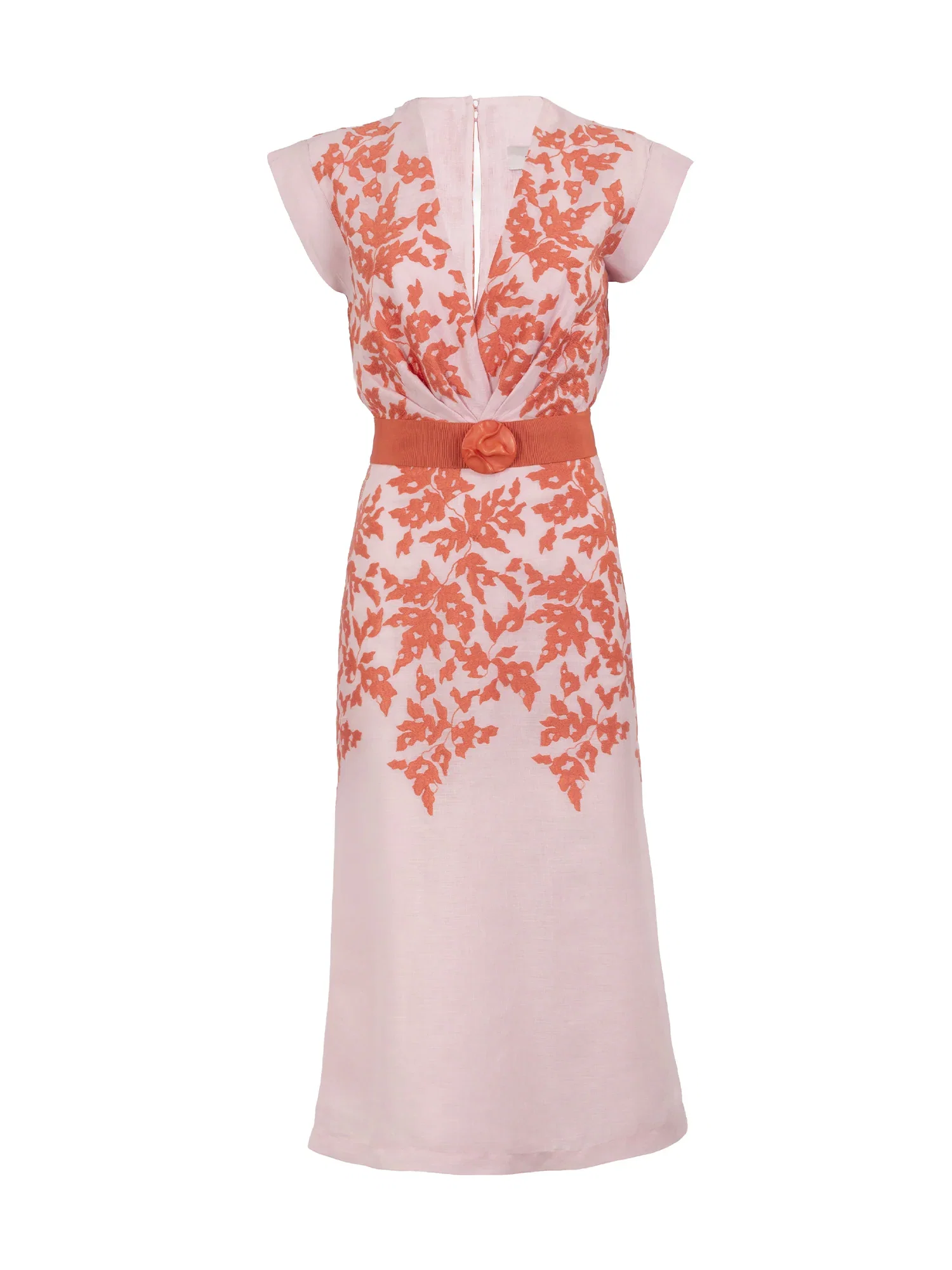 Image of Olive Embroidered Linen Midi Dress