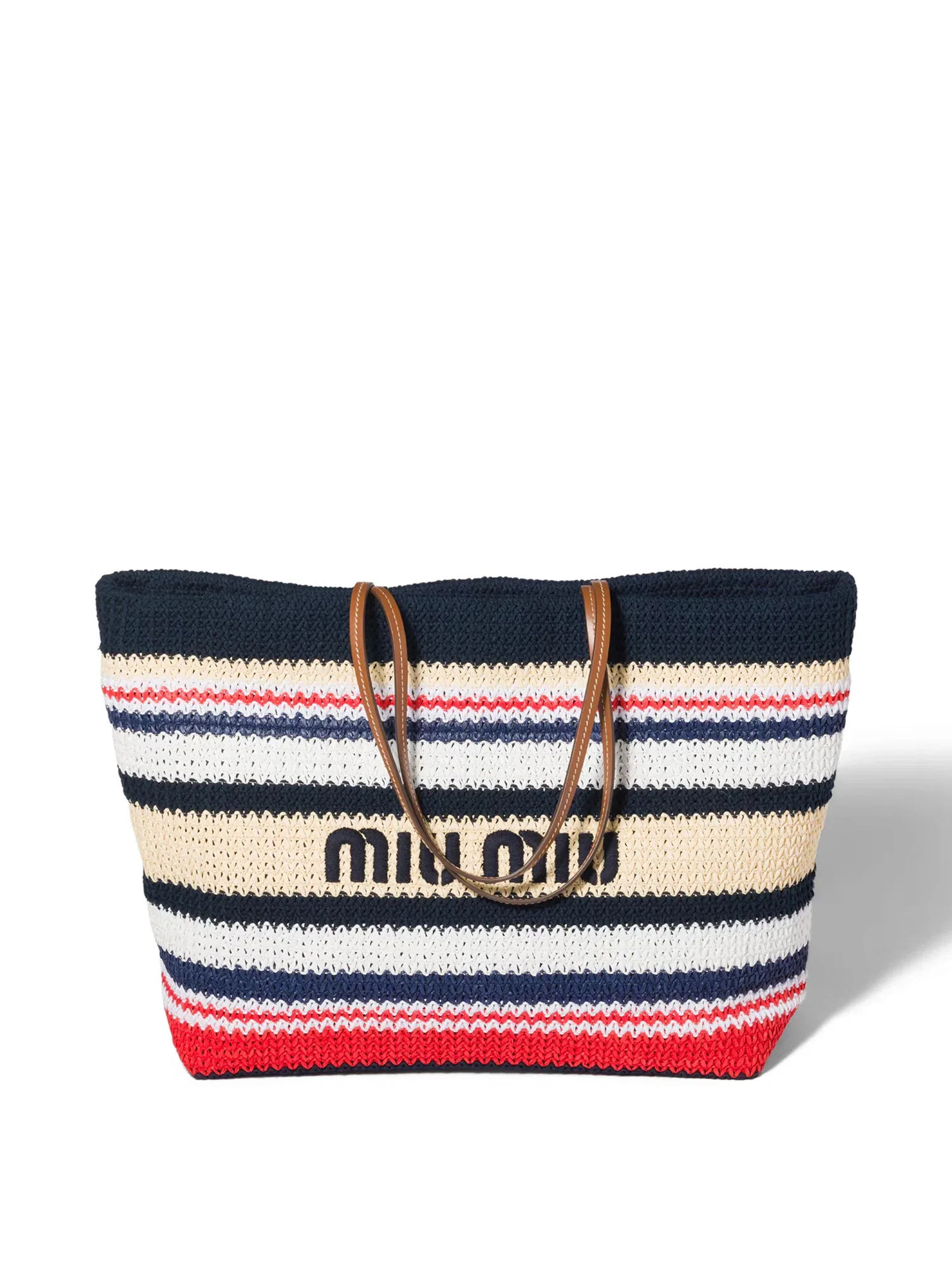 Image of Raffia-Effect Striped Woven Tote