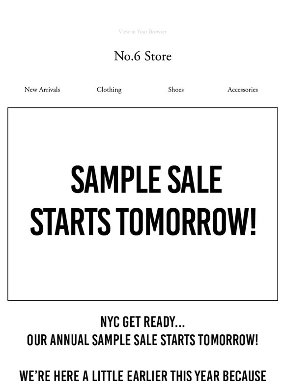 NYC SAMPLE SALE STARTS TOMORROW!