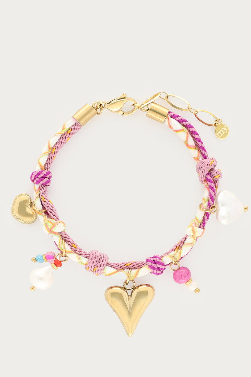Art lila koord armband met bedels