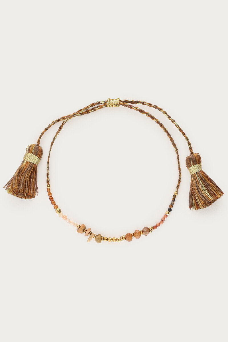 Art bruin koord armband met kralen