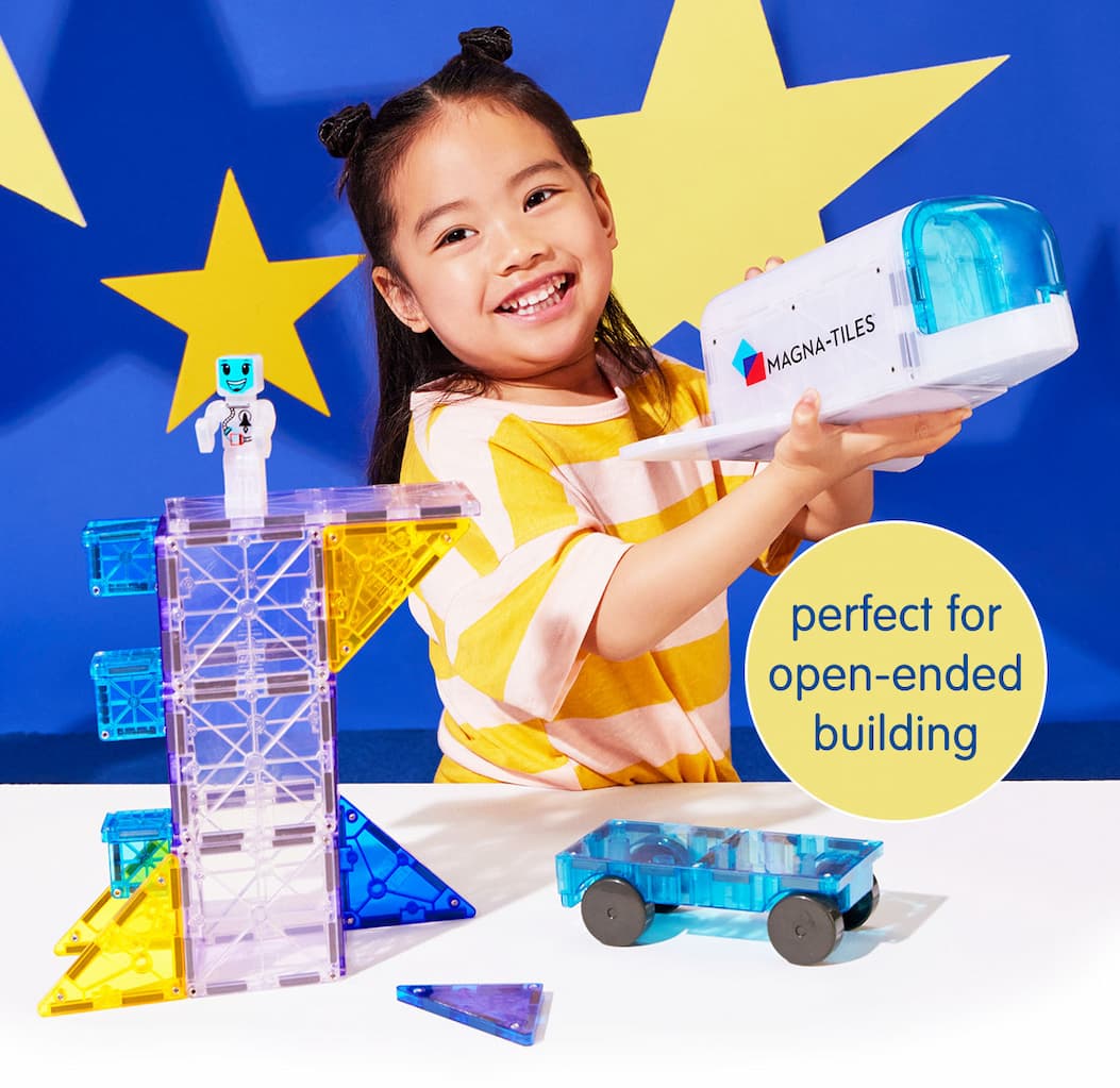Perfect for open-ended building (girl with space Magna-Tiles)