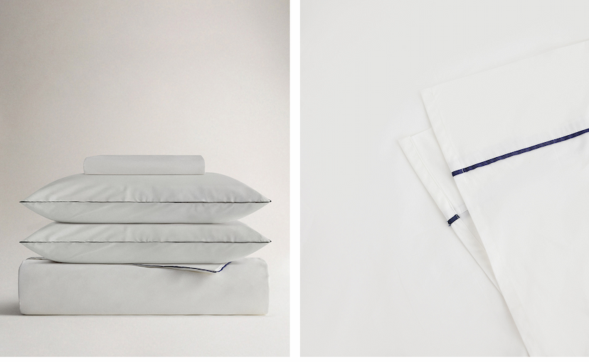 Shop White Navy Piping Duvet Set