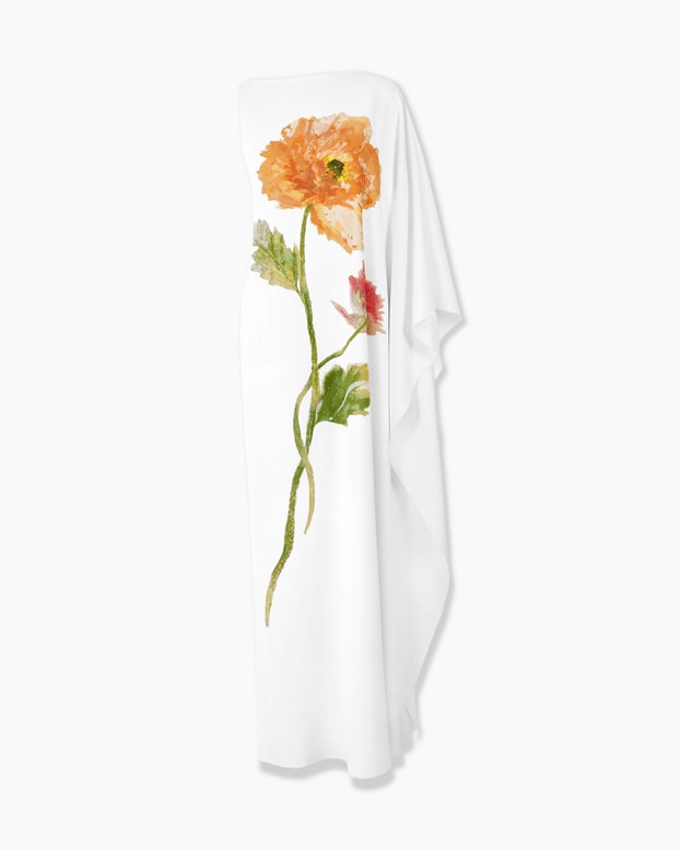 Poppy-Print Cape-Gown