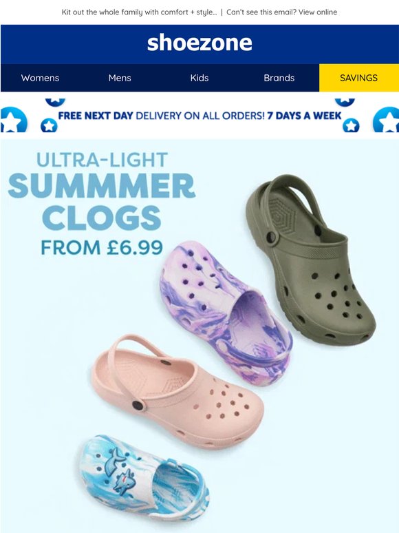 Clogs from ONLY £6.99 + FREE next day delivery!