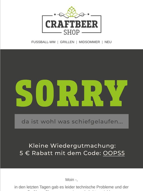 🍺 Als kleine Entschuldigung: 5 € Rabatt für dich