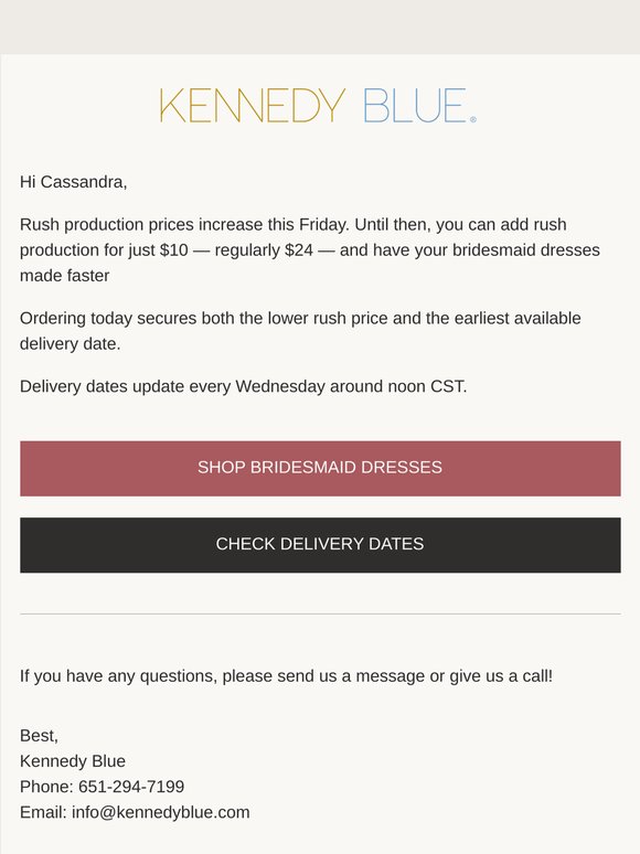 Faster delivery, before Friday's price increase
