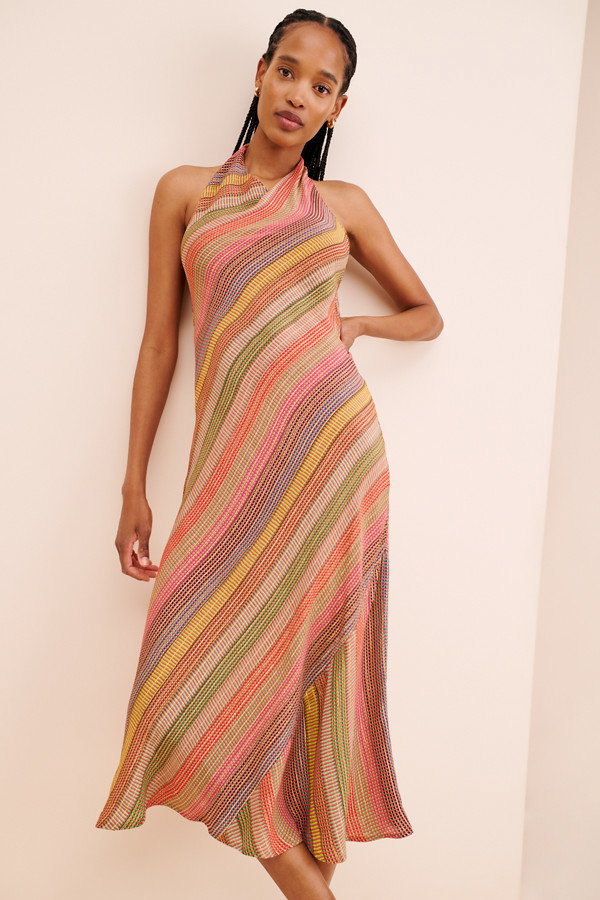 Stripe Halter Midi Dress