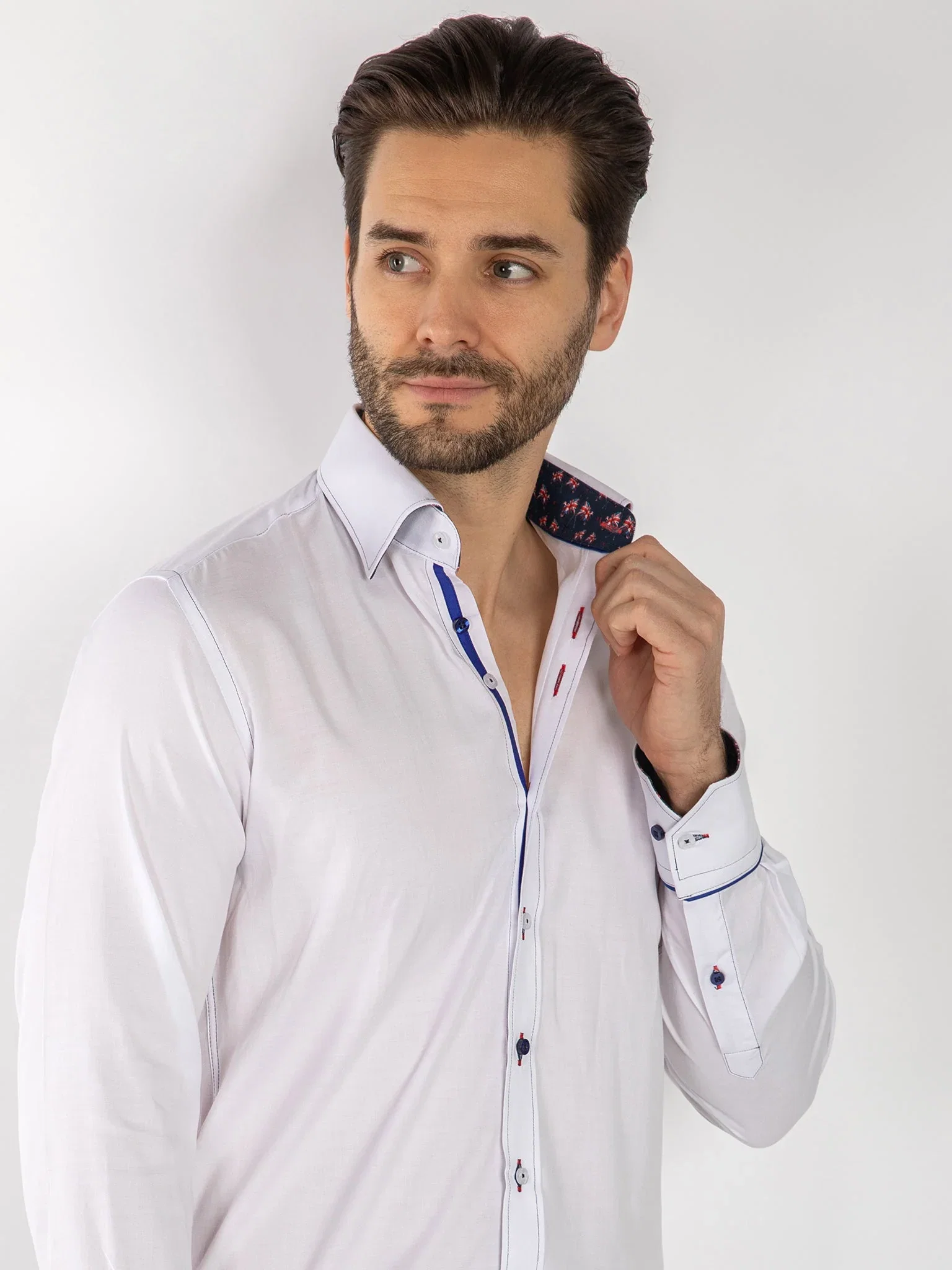 Image of PLAIN TENCEL COTTON SHIRT WITH UNION JACK INSERT