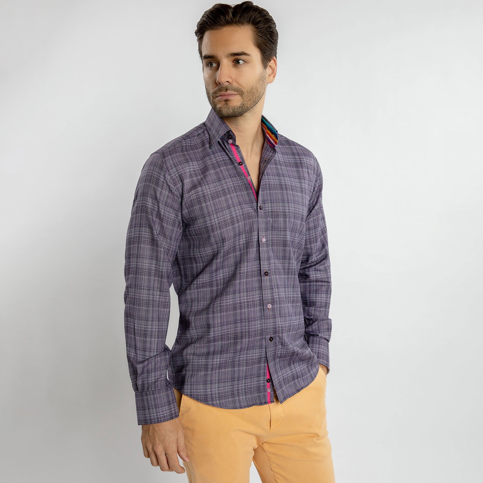 Image of CLASSIC BRUSH COTTON SHIRT WITH MULTICOLOURED STRIPE INSERT