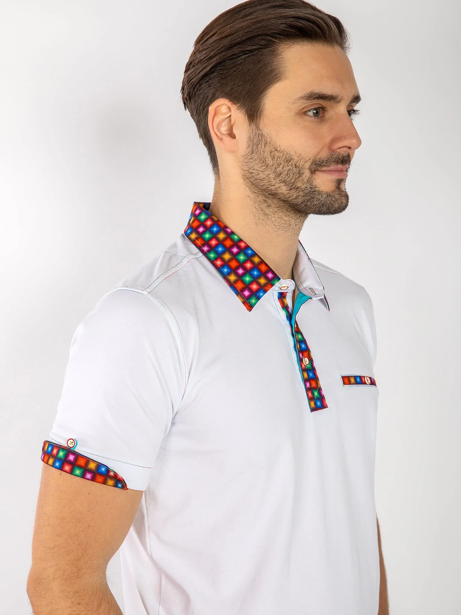 Image of SIGNATURE POLO SHIRT WITH SQUARES INSERT
