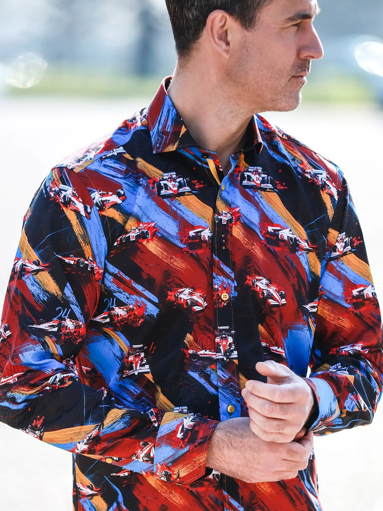 Image of THE SHUNT – MEN'S VINTAGE RACING PRINT SHIRT