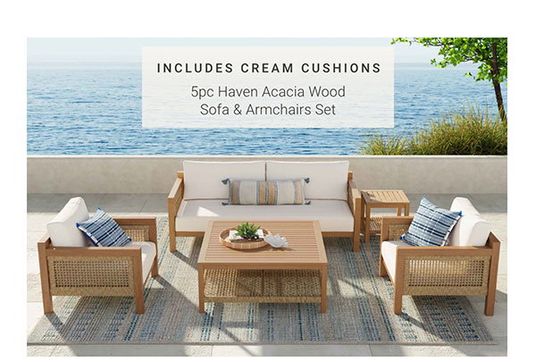 5pc Haven Acacia Wood Sofa & Armchairs Set