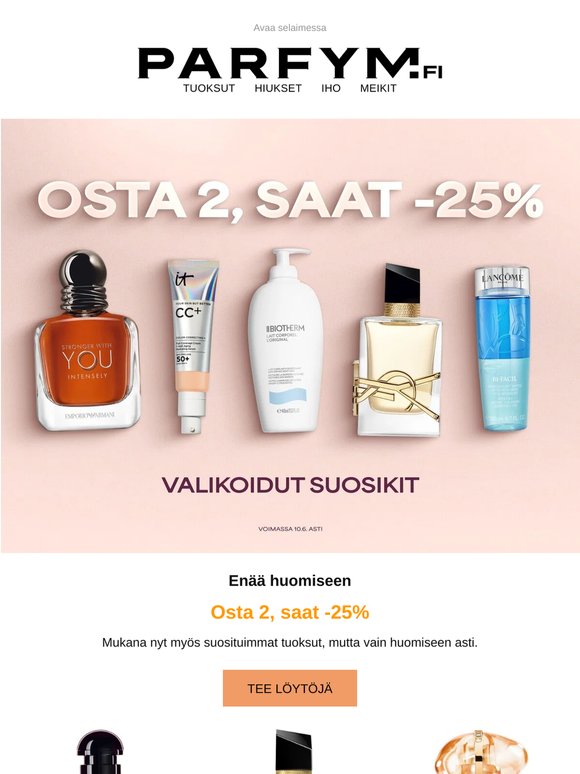 Säästä 25% vielä huomiseen asti