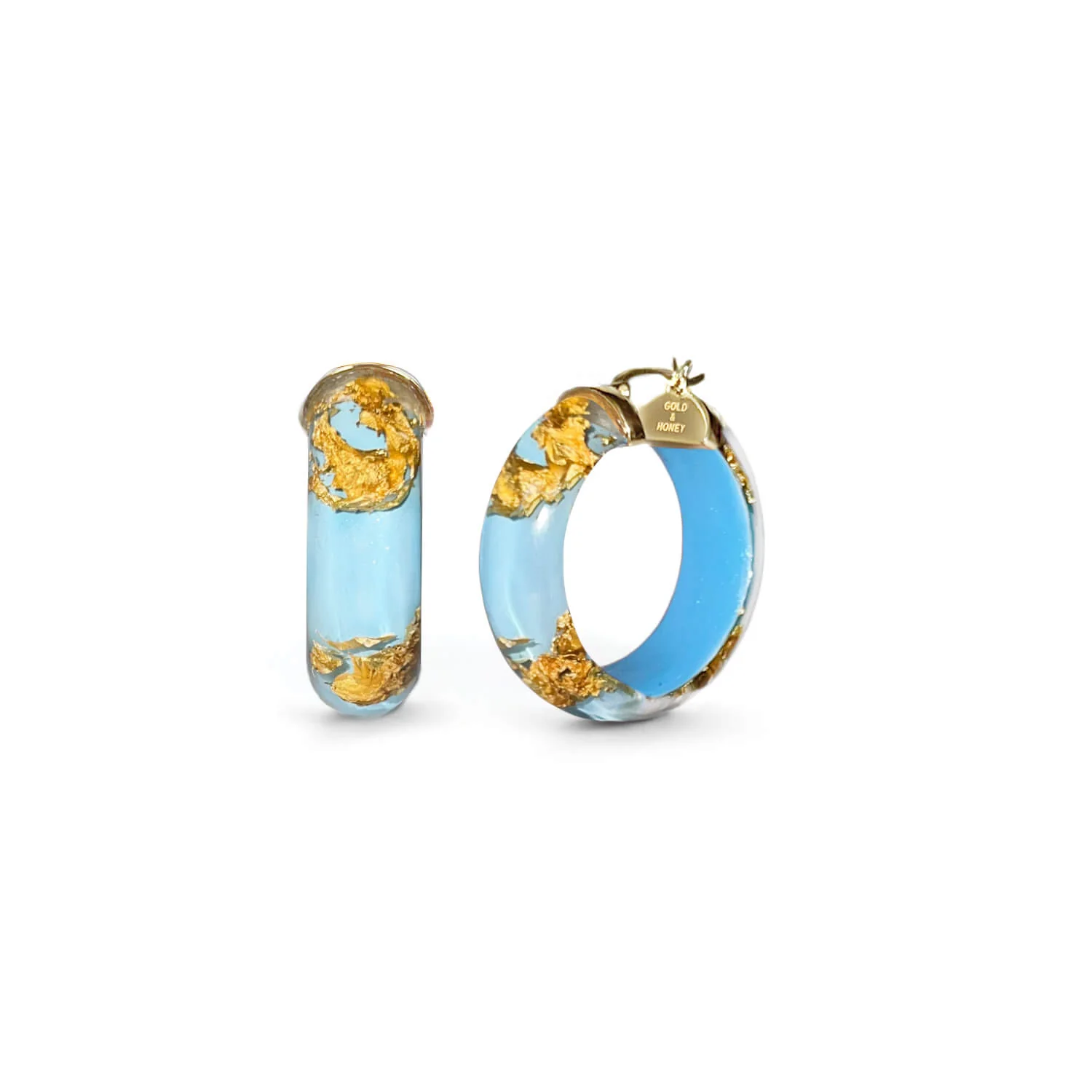 Image of Mini Gold Leaf Lucite Hoop Earrings