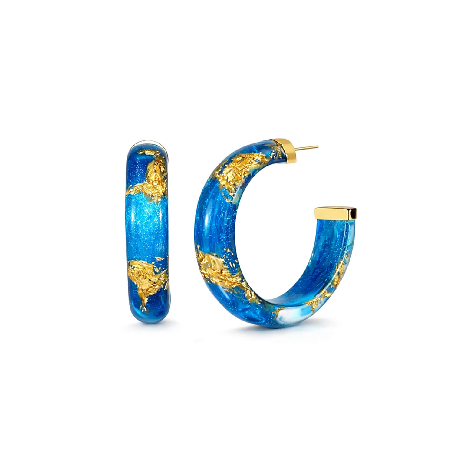 Image of Small Gold Leaf Lucite Hoop Earrings
