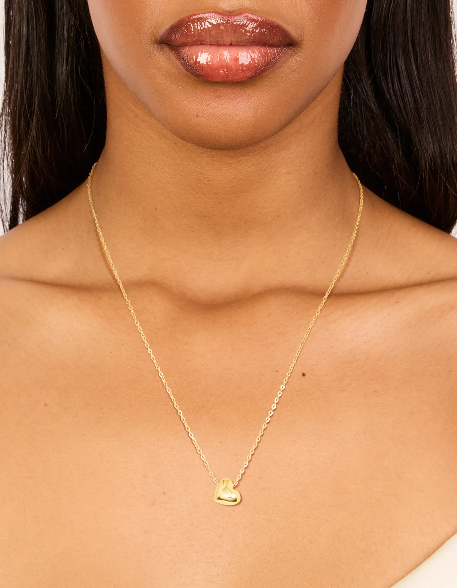 Image of Waterproof Gold Plated Stainless Steel Chunky Heart Pendant Necklace