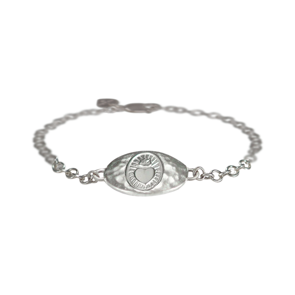 Sterling Silver Heart with Flames Bracelet