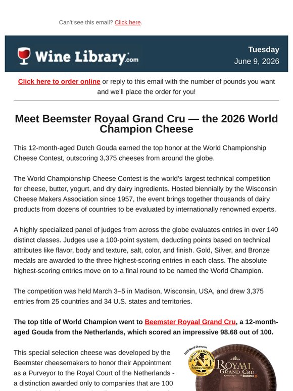 🏆 The World's Best Cheese Has Arrived at Wine Library