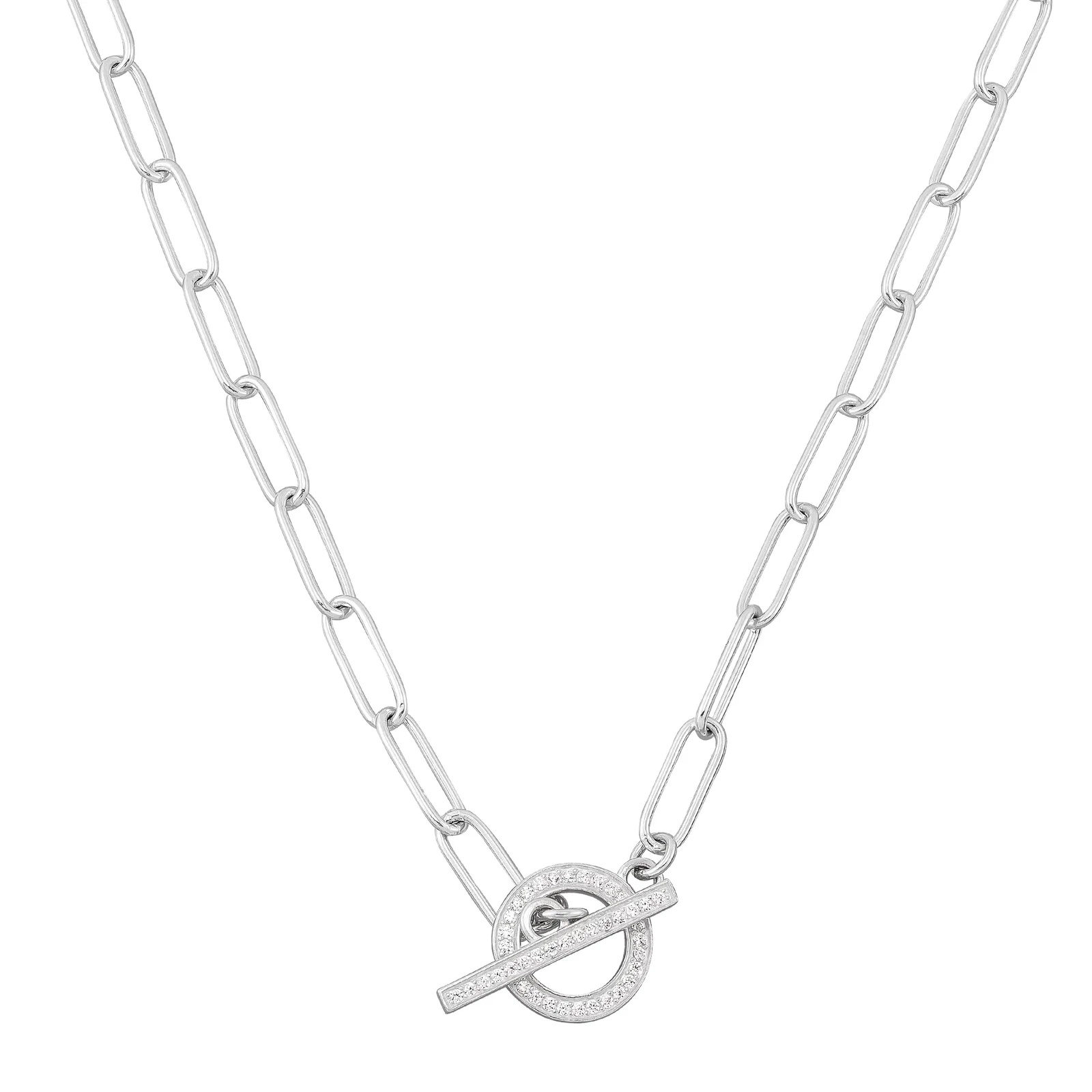 Modern Framework Chain Necklace, White Cubic Zirconia