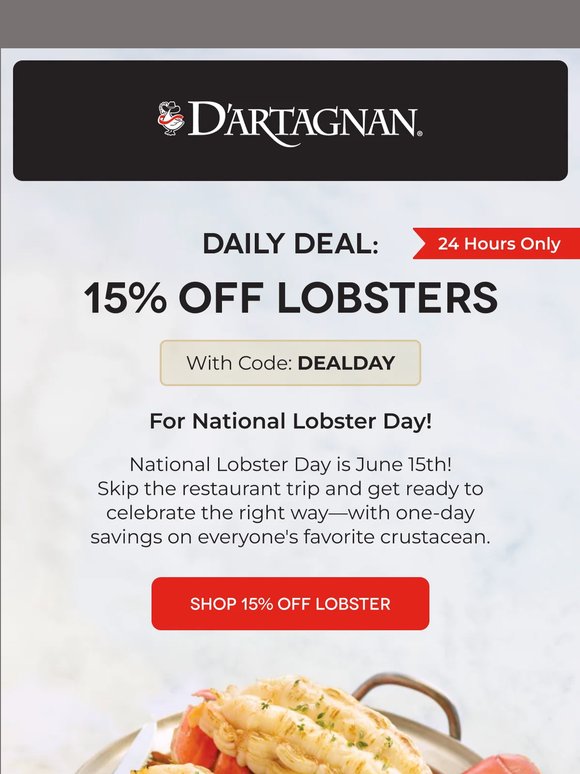 Daily Deal: 15% OFF Lobster for 24 Hours! 🦞