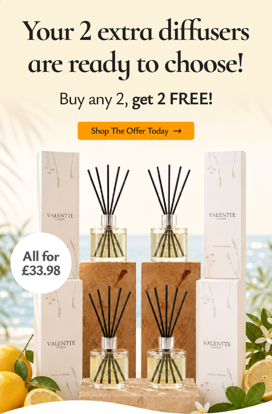 Your 2 extra diffusers are ready to choose! Buy any 2, get 2 FREE! All for £33.98