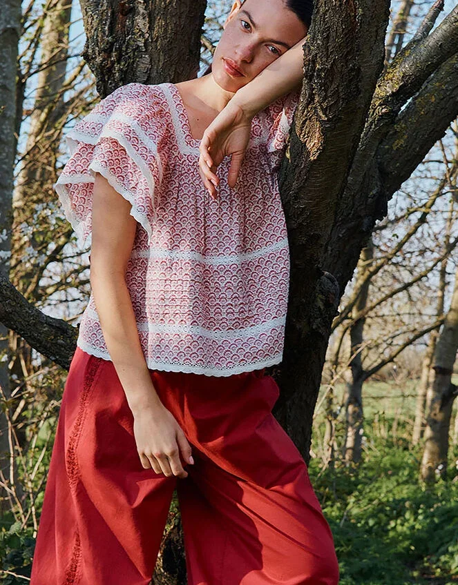 Alina printed floral lace insert top