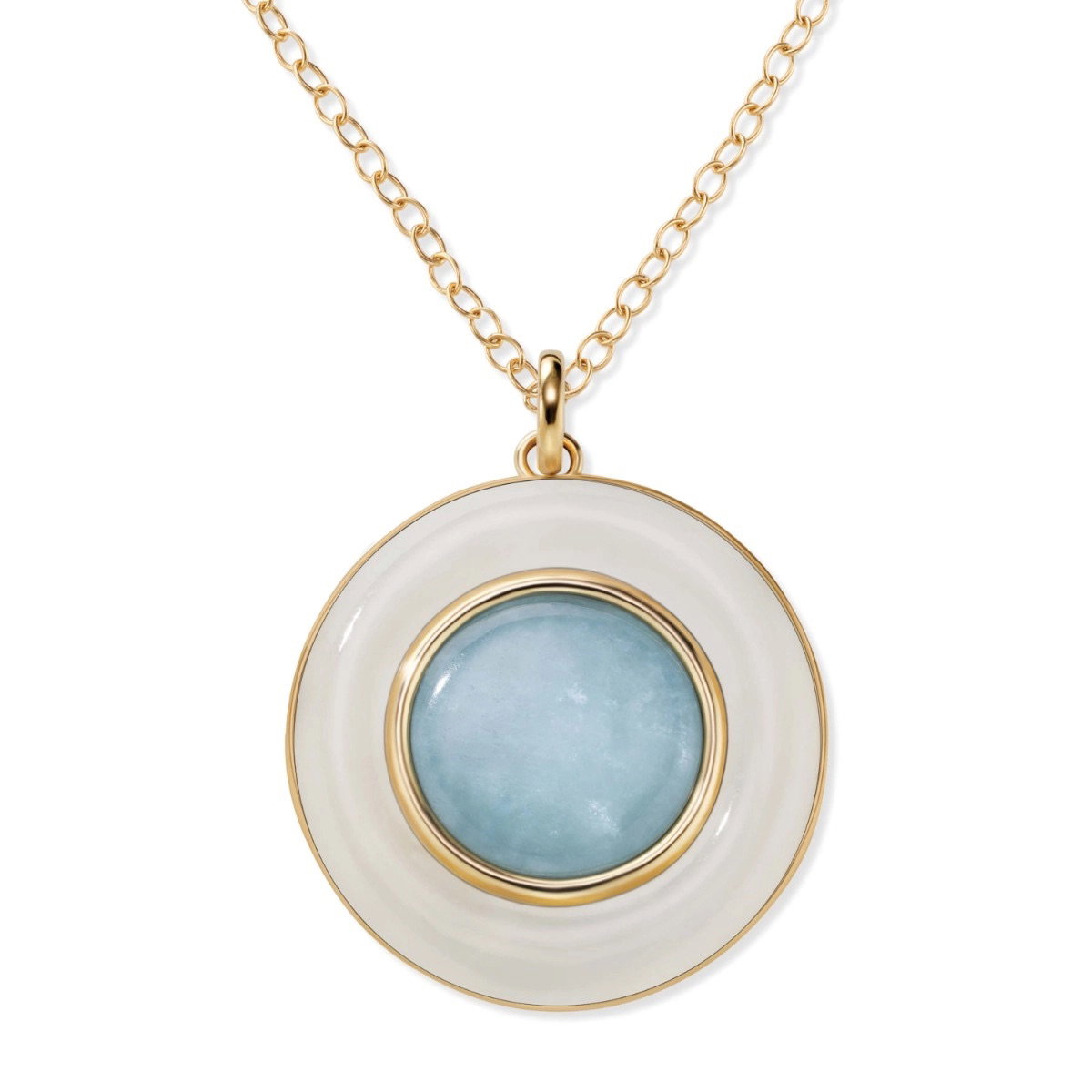 JANE CIRCLE PENDANT 14K GOLD, JADE AND AQUAMARINE
