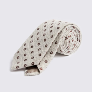 Italian Neutral & Copper Ditsy Floral Silk & Cotton Tie