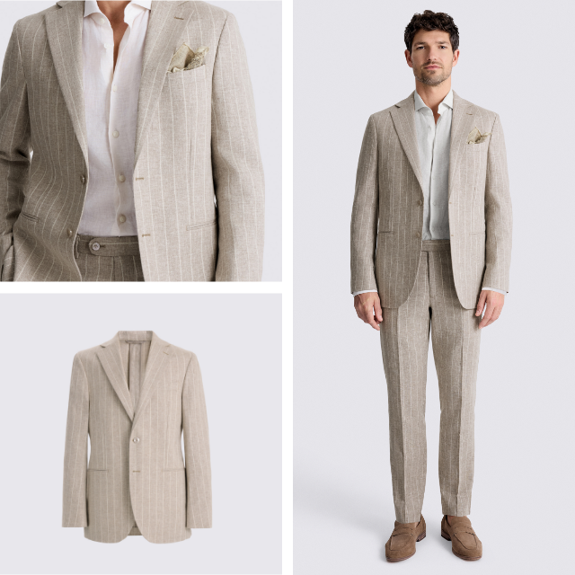 Slim Fit Light Camel Stripe Linen Suit