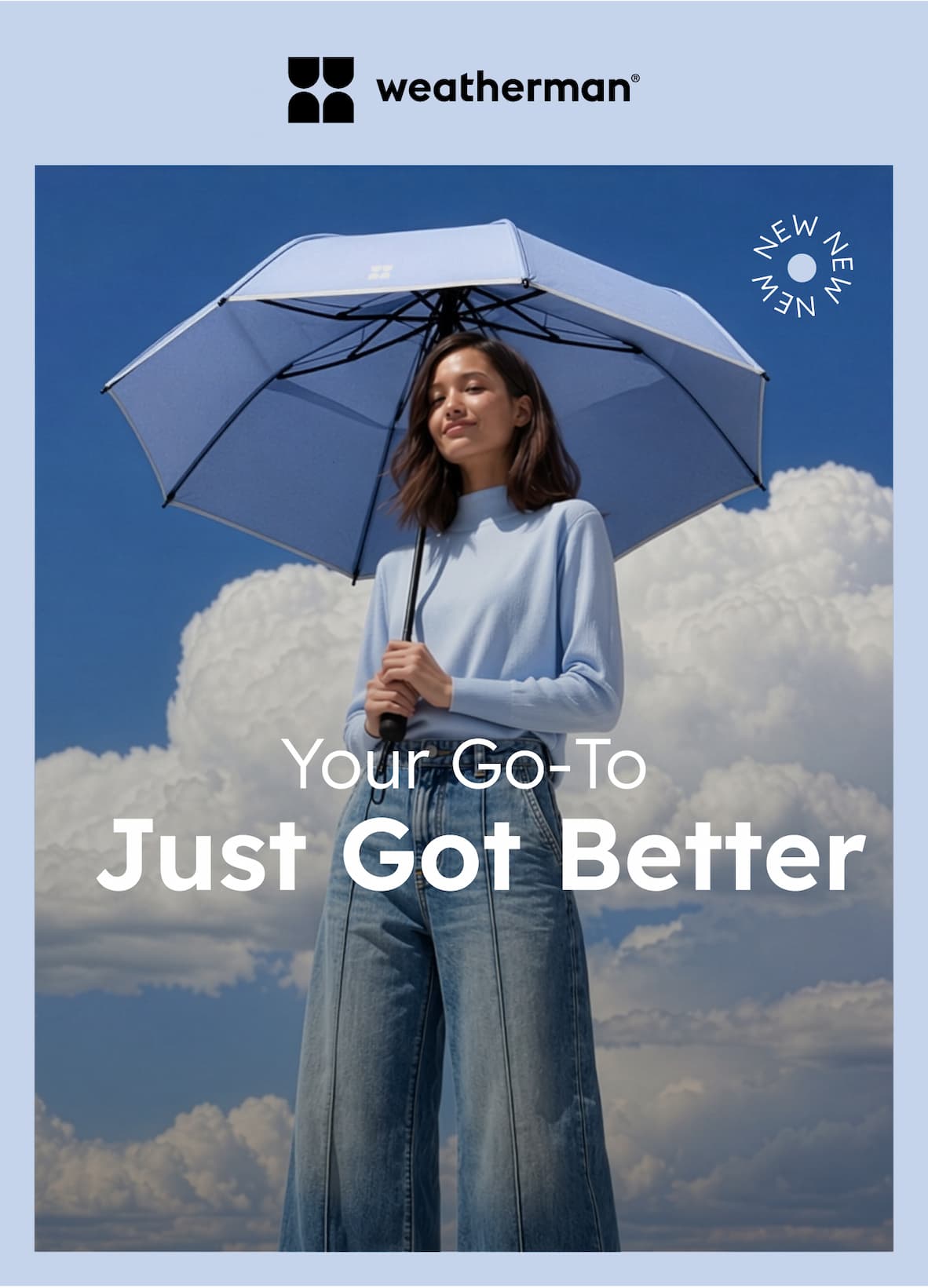 Woman using Trek Umbrella in Whispy Blue