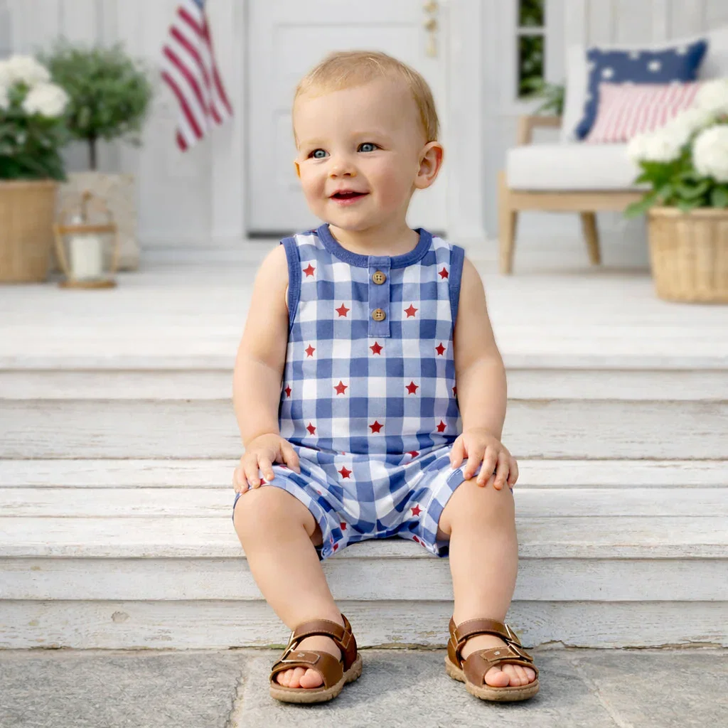 Image of Americana Bamboo Short Baby Romper - 4th of July