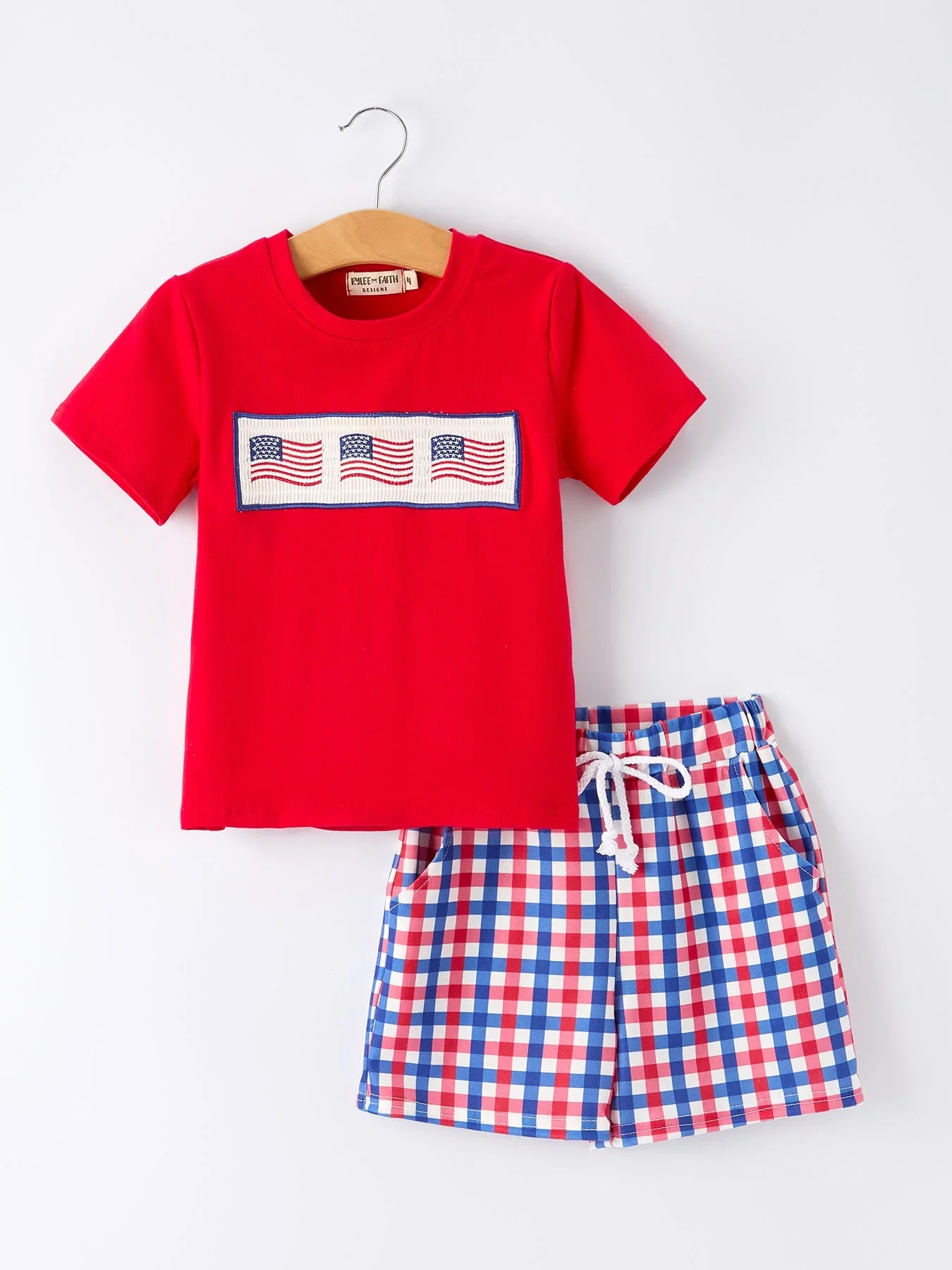 Image of Boys 4th of July Plaid Flag Set
