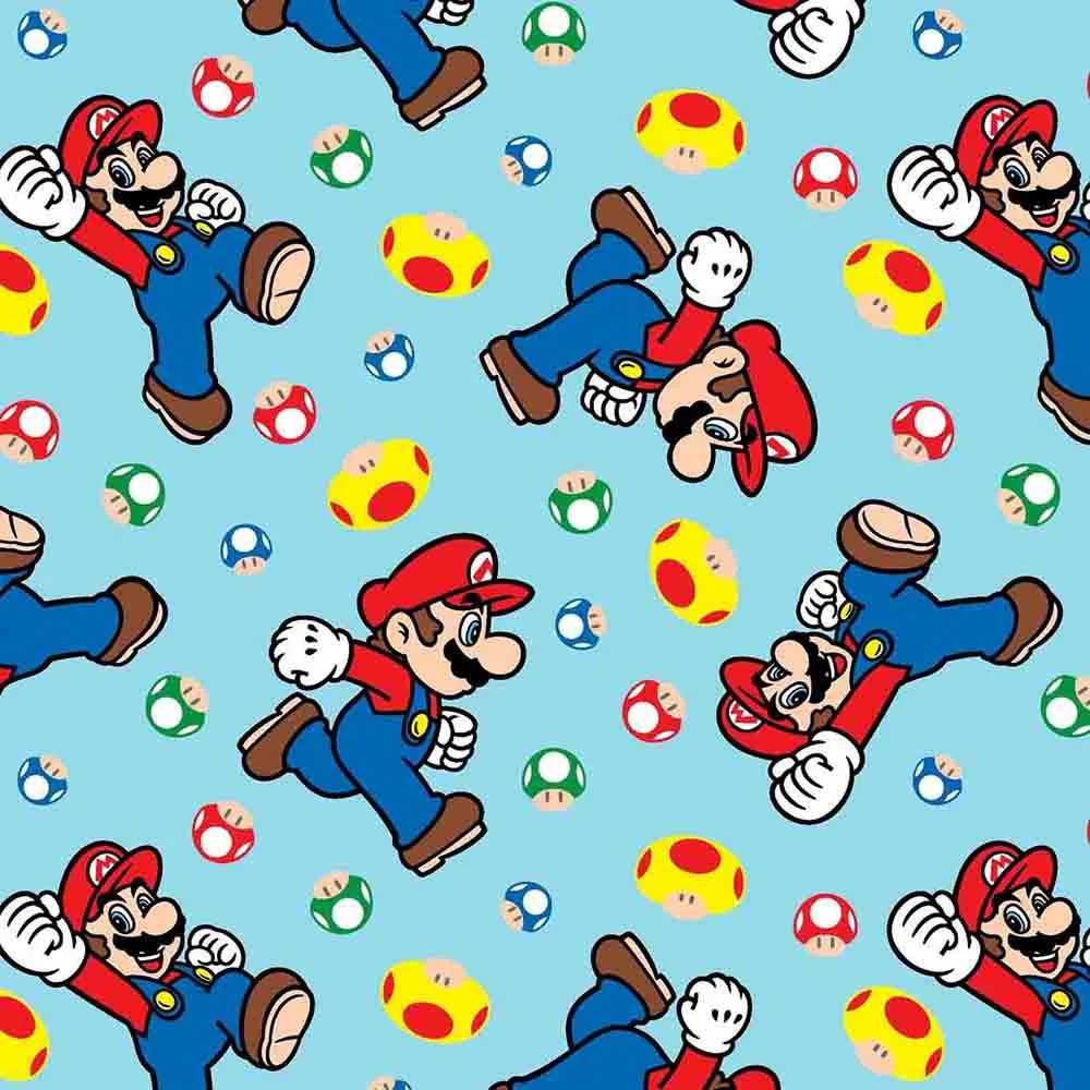 Image of Springs Creative - Cartoon Tough Guys - Mario and Mushroom Toss - Blue - Yardage