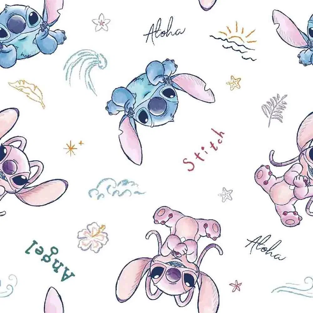 Image of Springs Creative - Disney's Cute Animal Cottons - Stitch and Angel Sketch - White - Yardage