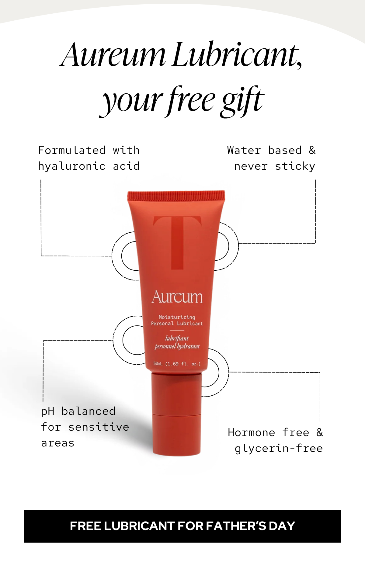 How to claim your free lubricant: Add $50 of Tabu’s product to your cart, Add the 50 mL Aureum Lubricant to your cart, Apply code FATHERSDAY50
