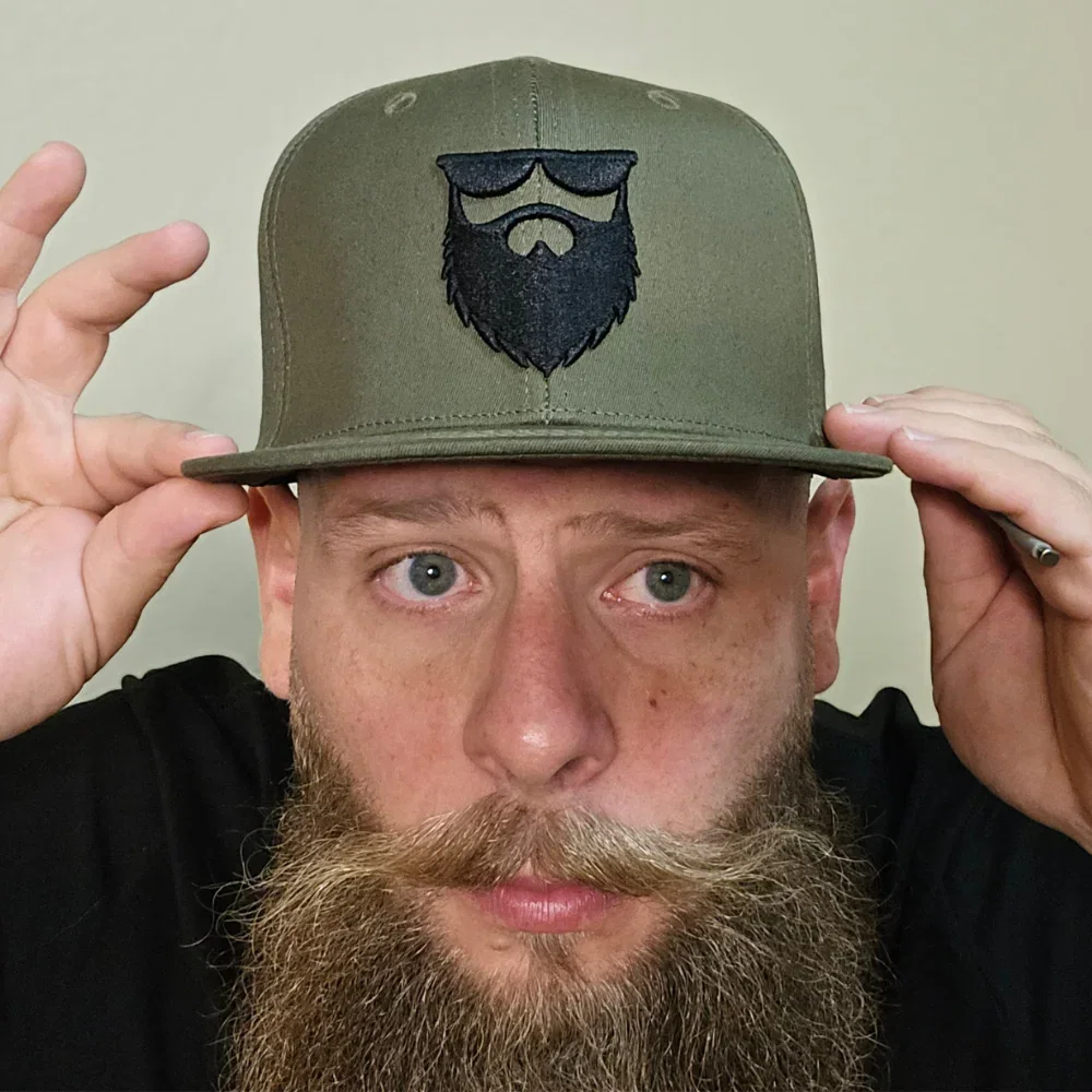 Image of OG No Shave Life Beard Logo Stretch Fit Hat Army Green