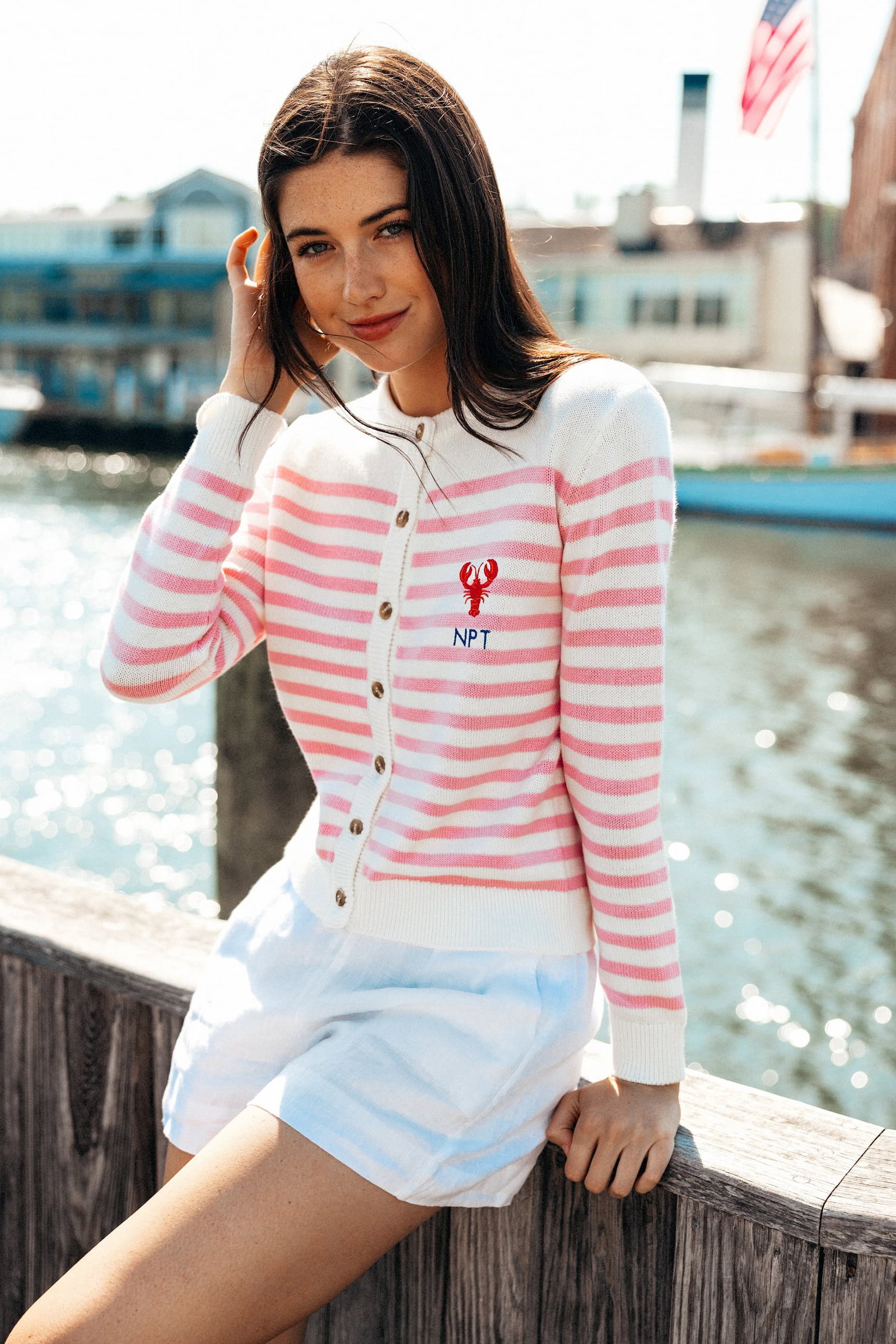 Embroidered Monogram Striped Cardigan 