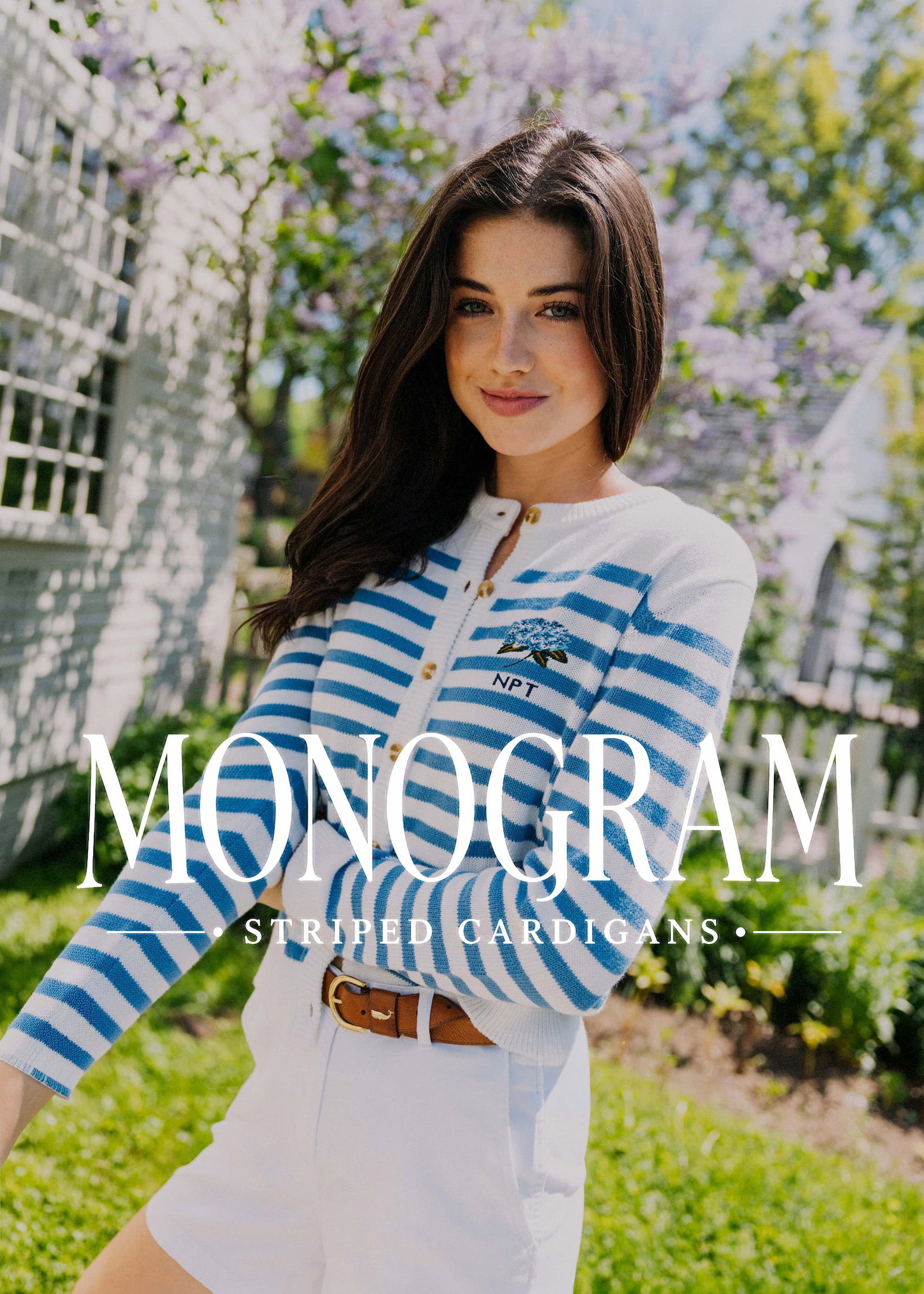 Introducing the New Embroidered Monogram Striped Cardigan 