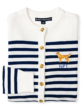 American Retriever Embroidered Monogram Striped Cardigan