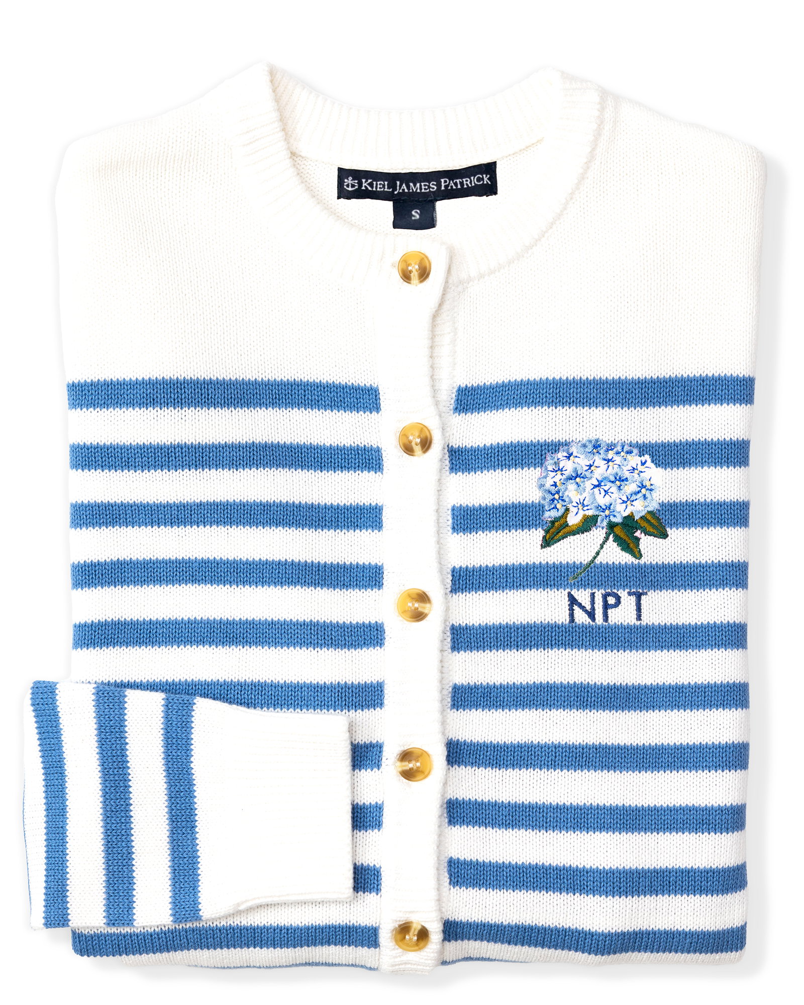 Hydrangea Embroidered Monogram Striped Cardigan