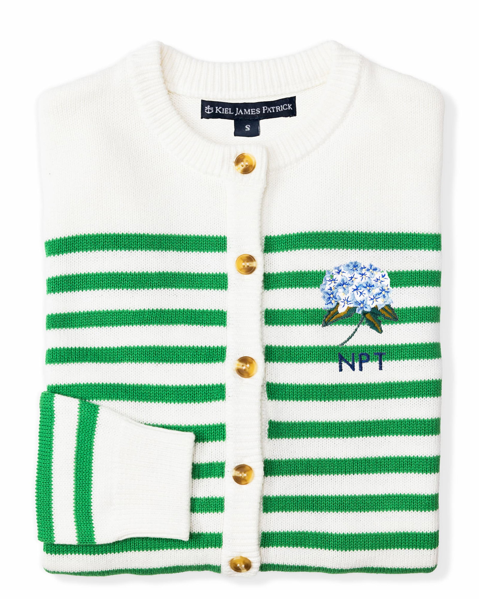 Hydrangea Embroidered Monogram Striped Cardigan